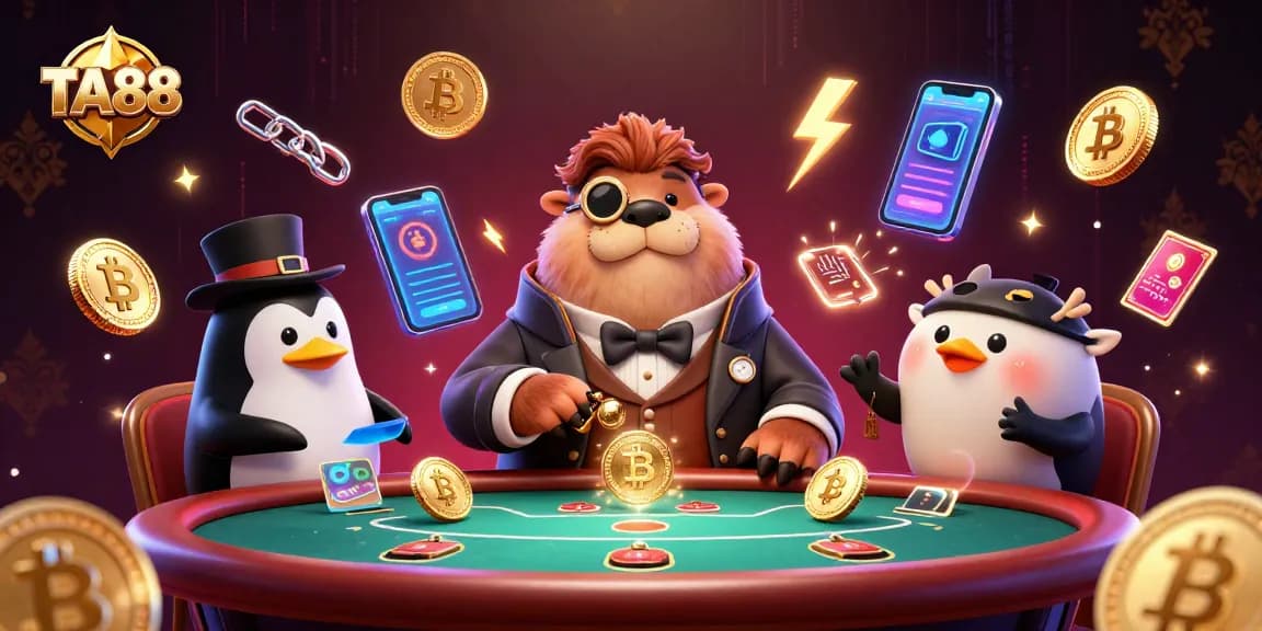 Experience TA88's thrilling crypto poker scene with an underwater game featuring quirky characters and vibrant elements.