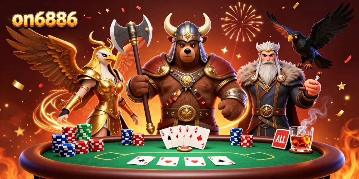 Engage with thrilling poker action at on6886 featuring 3D Viking and Valkyrie characters.