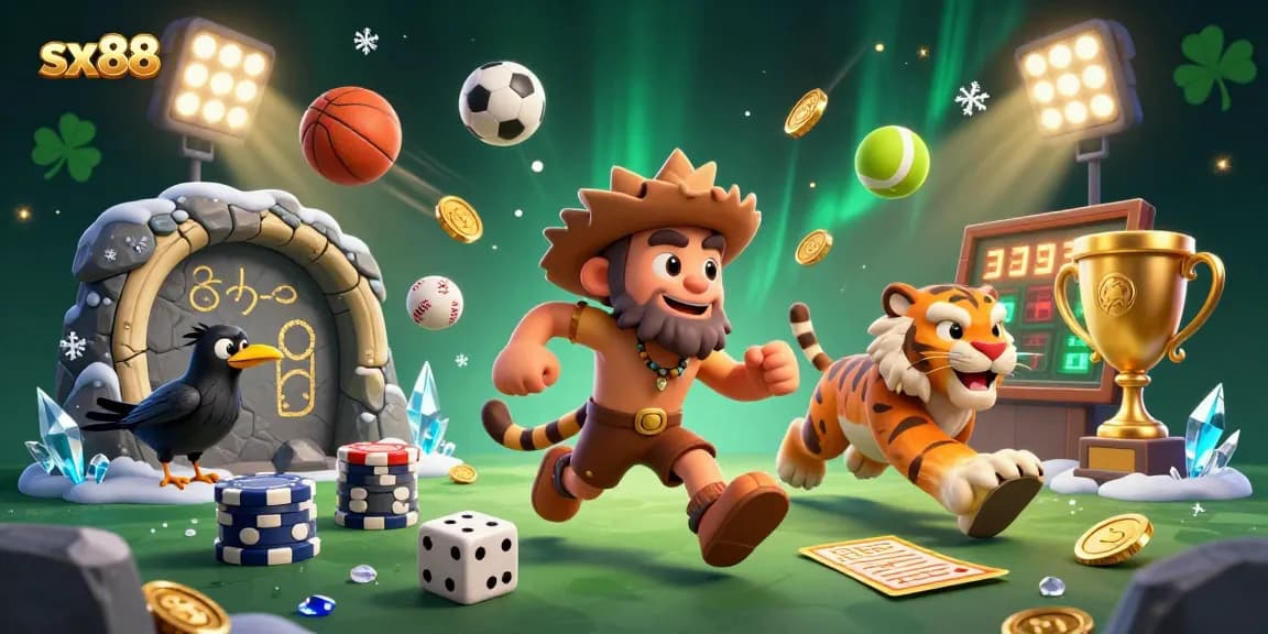 SX88 provides dynamic gambling excitement with 3D characters enjoying a casino filled with sports betting elements.