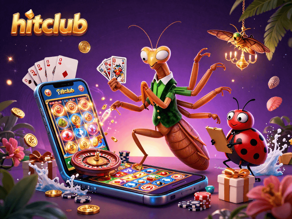 Experience the excitement of hitclub with giant characters in a vibrant casino-themed scene, showcasing dynamic gaming action.