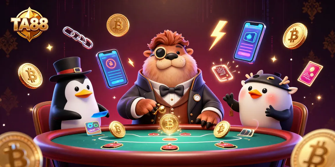 Experience TA88's thrilling crypto poker scene with an underwater game featuring quirky characters and vibrant elements.