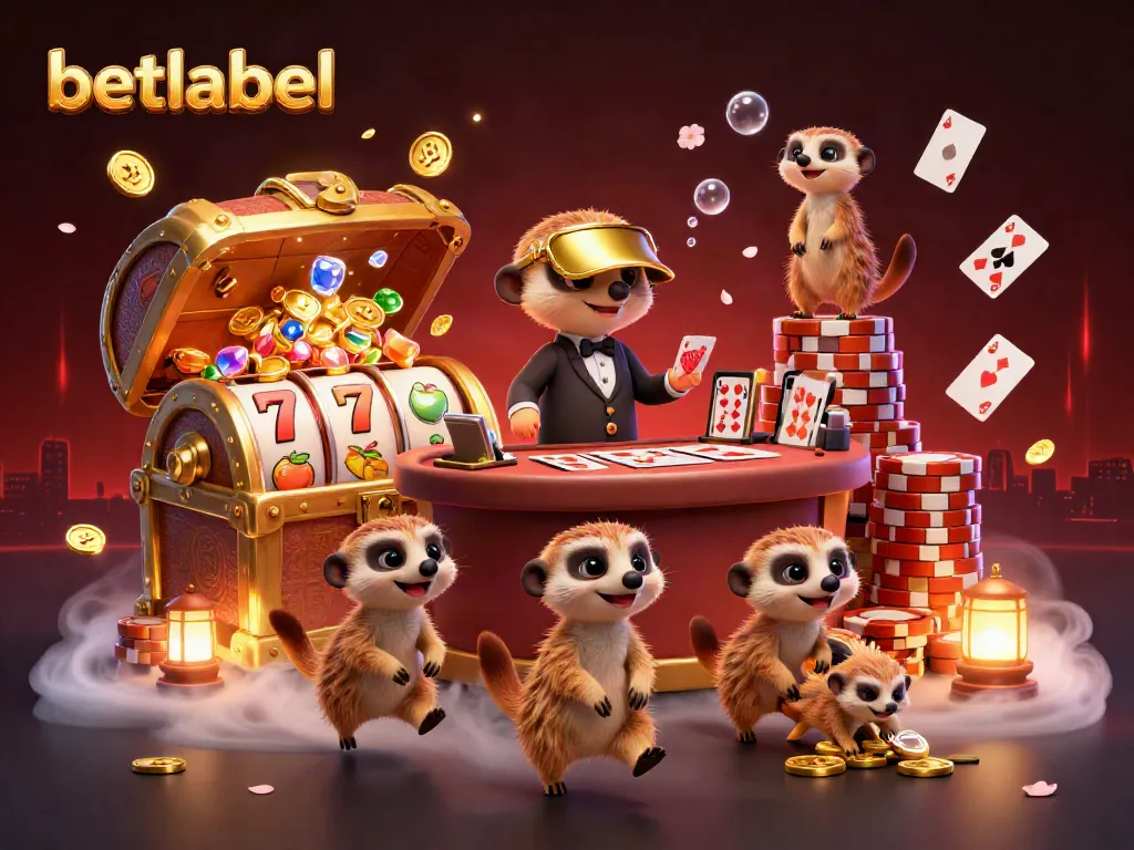 Engage with betlabel's vibrant casino scene featuring lively meerkats and dynamic gaming elements.