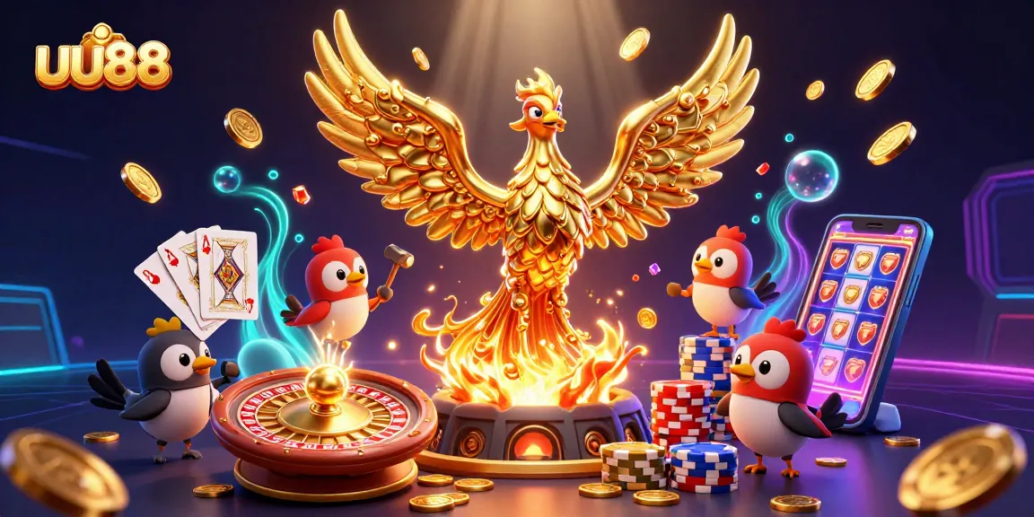 Experience the thrill of uu88 with a vibrant casino scene featuring cascading coins and game elements.