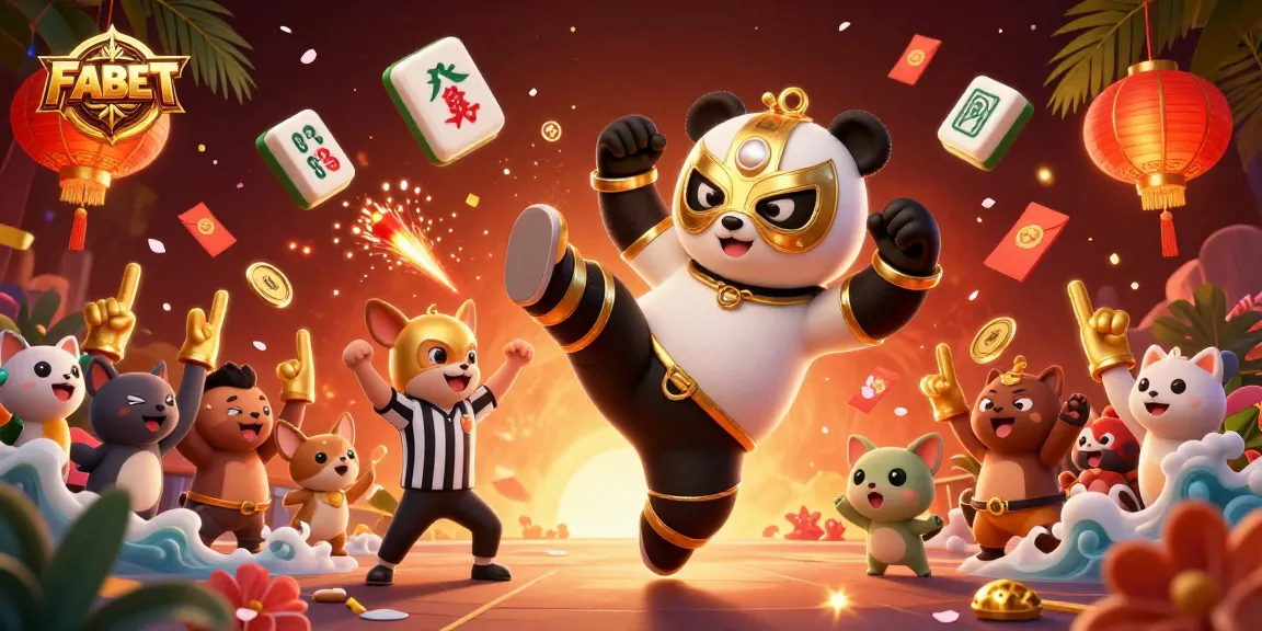 Experience the thrill of FABET gaming with a dynamic panda wrestling scene packed with action and excitement.