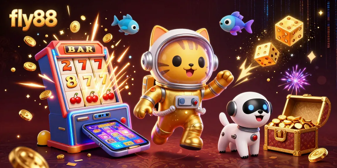 Experience the excitement at fly88 with a 3D cat astronaut and robot dog in a jackpot explosion.