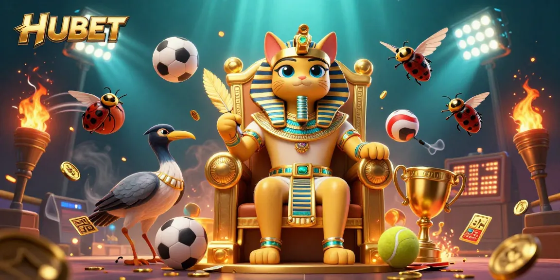 Bet big with HUBET in a vibrant 3D casino scene featuring a golden throne and dynamic sports betting elements.