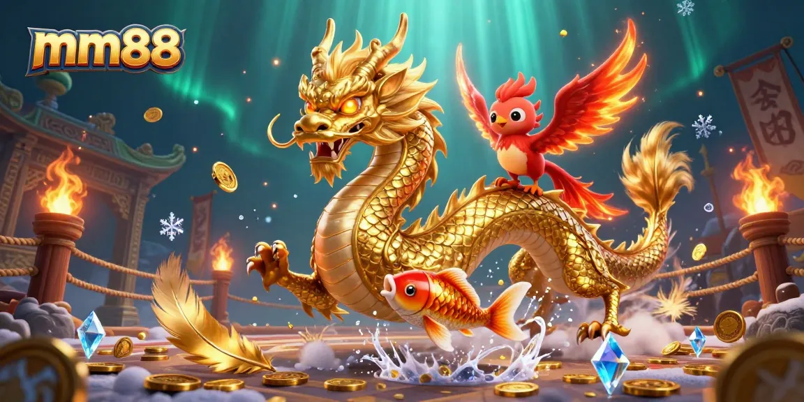 Experience thrilling games at mm88 with vibrant dragons, koi fish, and dazzling casino elements.