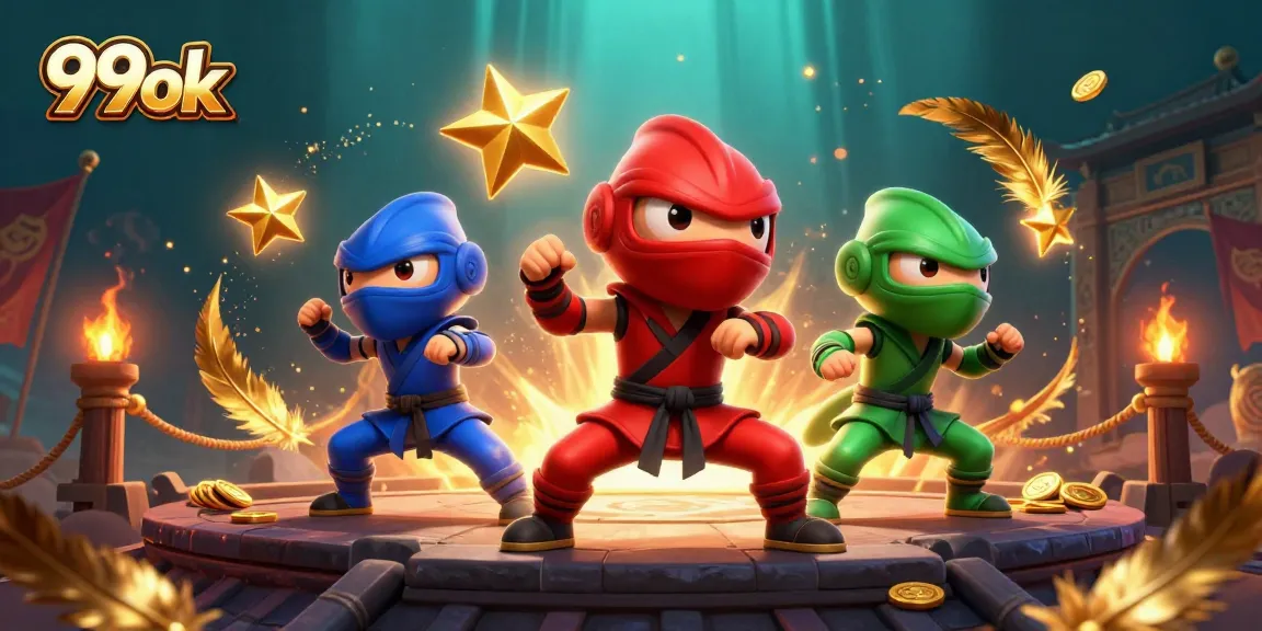 Engage in casino excitement with 99ok's vibrant 3D depiction of chameleon ninjas in action