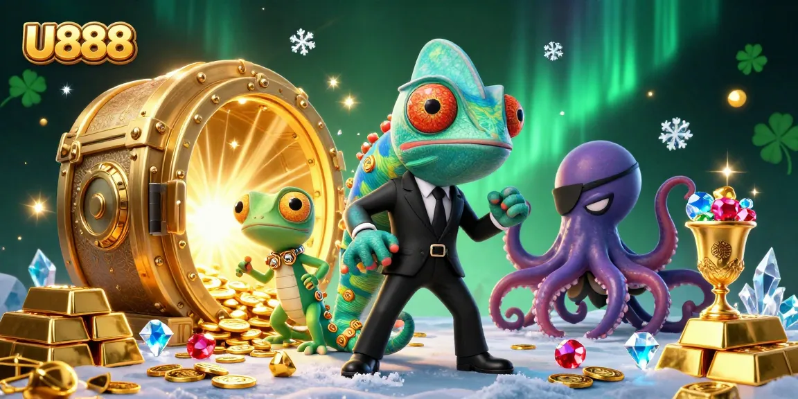 Experience exciting winnings at U888 with dynamic characters and vibrant casino elements.