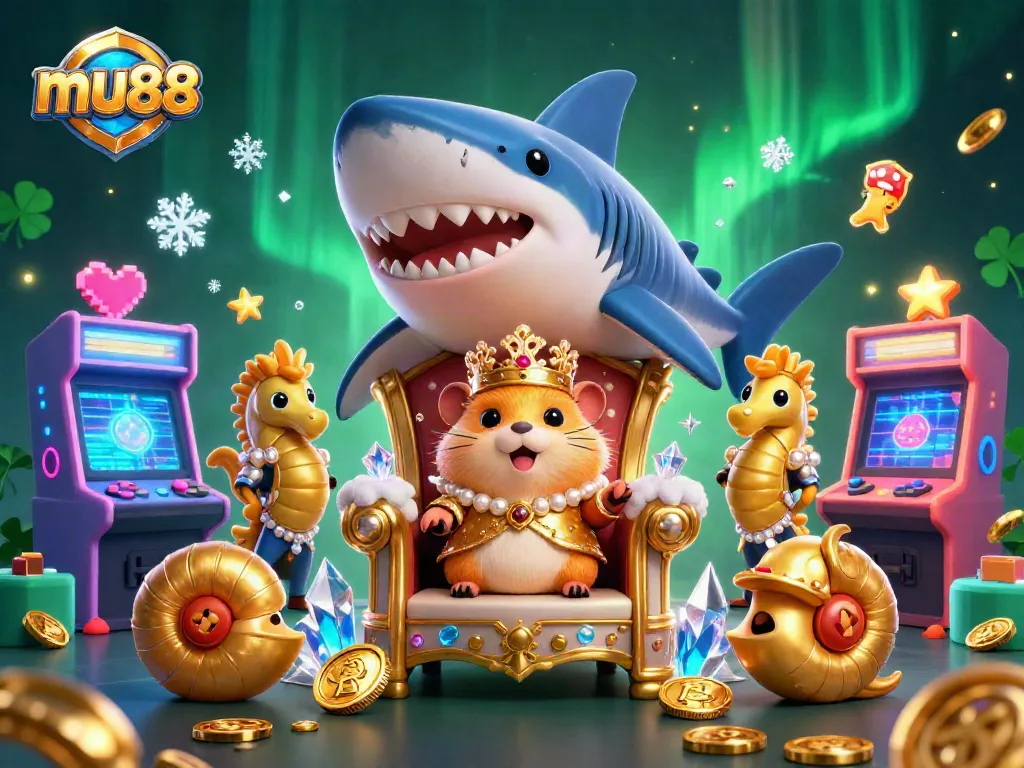 Experience exciting gaming at mu88, featuring a vibrant 3D cartoon scene with a hamster king and casino elements.