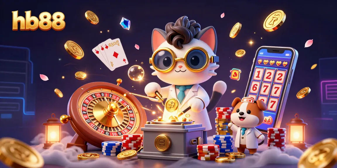 Experience the excitement at hb88, featuring a dazzling array of casino elements including golden coins and vibrant games.