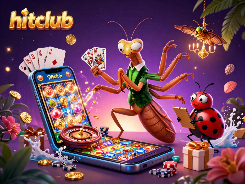 Experience the excitement of hitclub with giant characters in a vibrant casino-themed scene, showcasing dynamic gaming action.