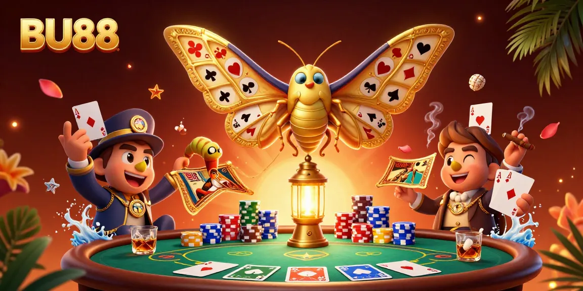 Experience exciting poker action with BU88 and a vibrant casino motif.