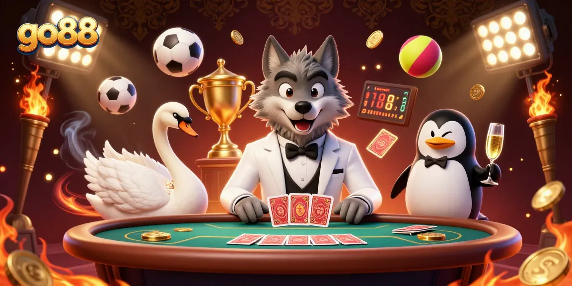 Go88 offers thrilling gaming moments as players celebrate at a lavish baccarat table surrounded by action.