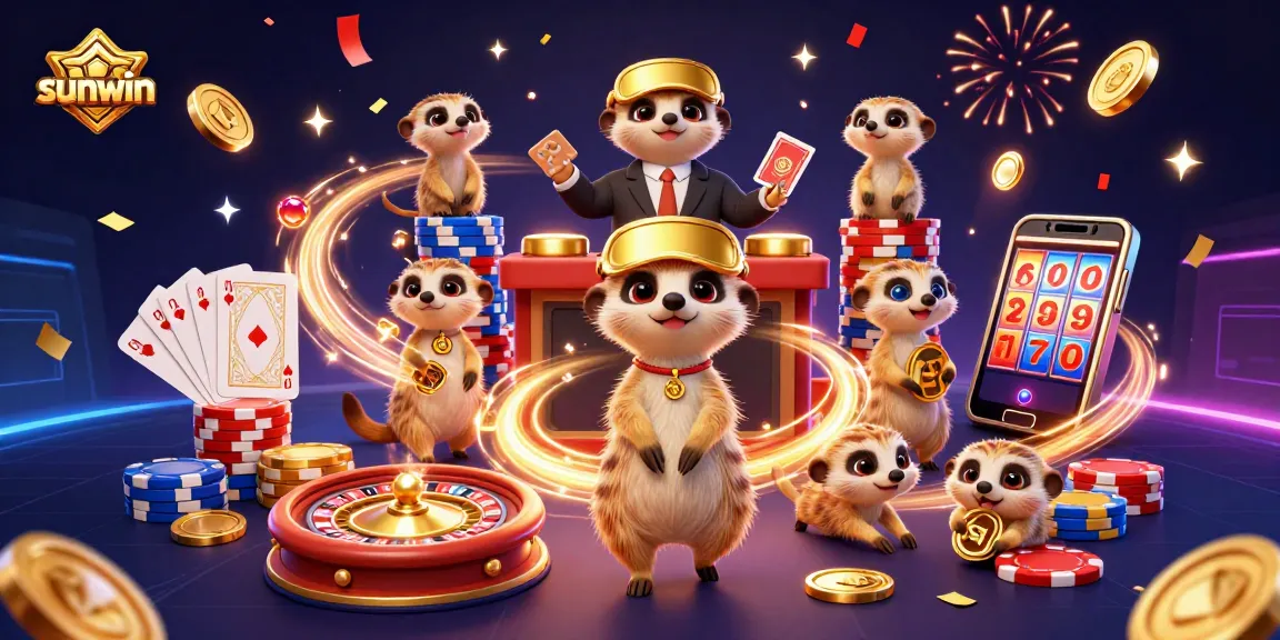Experience the exciting gameplay at Sunwin with dynamic meerkat characters managing vibrant casino elements.
