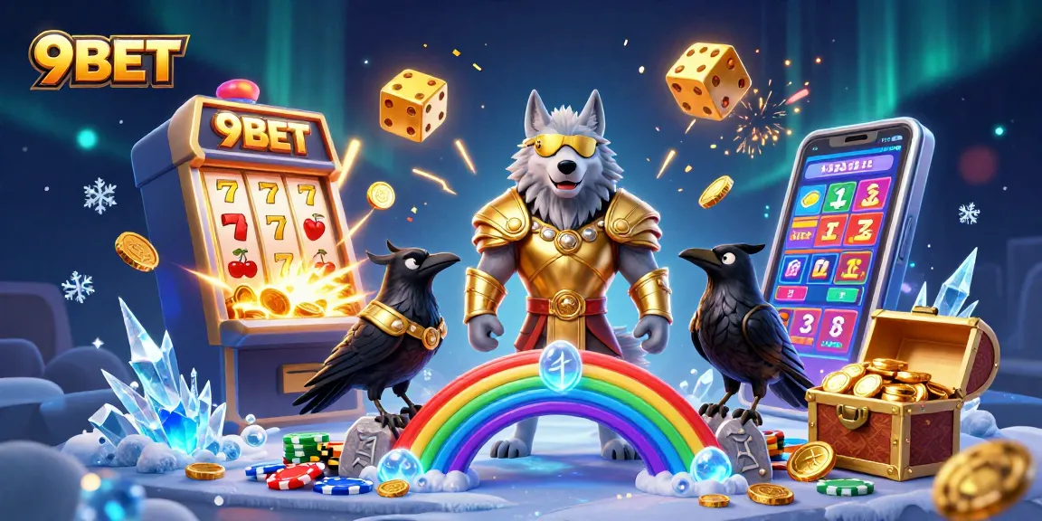 Engage in thrilling 9BET casino excitement with colorful slot machines and dynamic gaming elements.