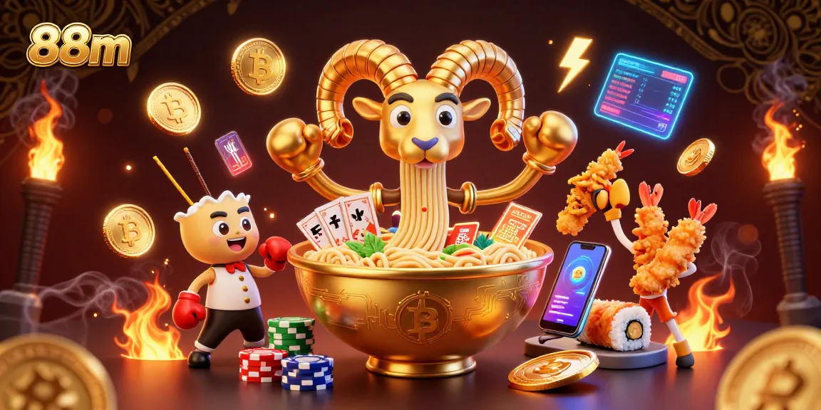 Engage in exciting gameplay with 88m as golden ramen card dealer and crypto elements enhance the experience.