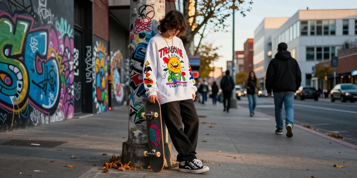 Tuta Trapstar indossata in un contesto urbano alla moda, ambiente vivace e creativo.