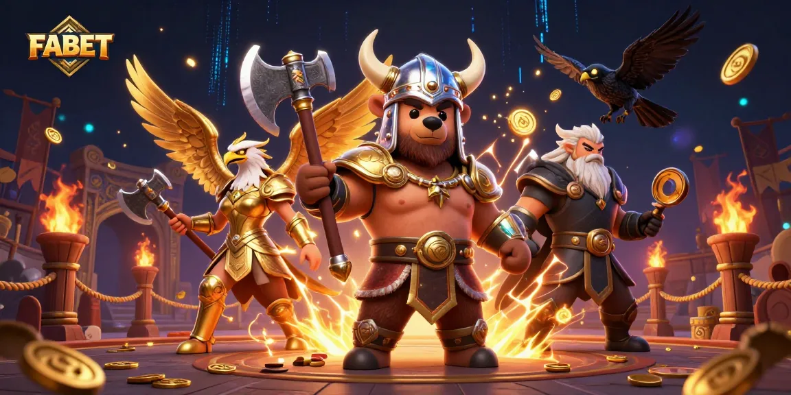 Experience thrilling action in the FABET casino scene with Viking warriors and gold treasures.