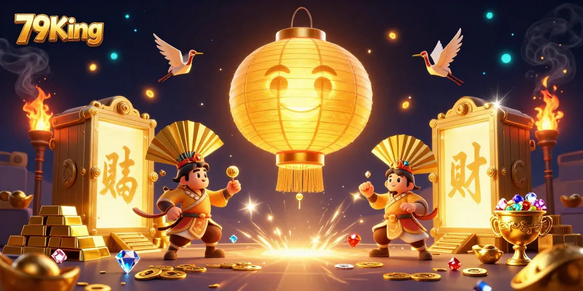 Experience the vibrant magic of 79King with illuminated symbols and treasures in a dynamic casino scene.