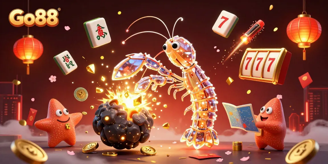 Experience thrilling gameplay at Go88 with dynamic scenes of winning on slot machines and colorful casino visuals.