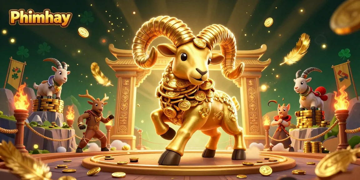 Phimhay showcases a powerful ram charging through a vibrant casino scene filled with gold.