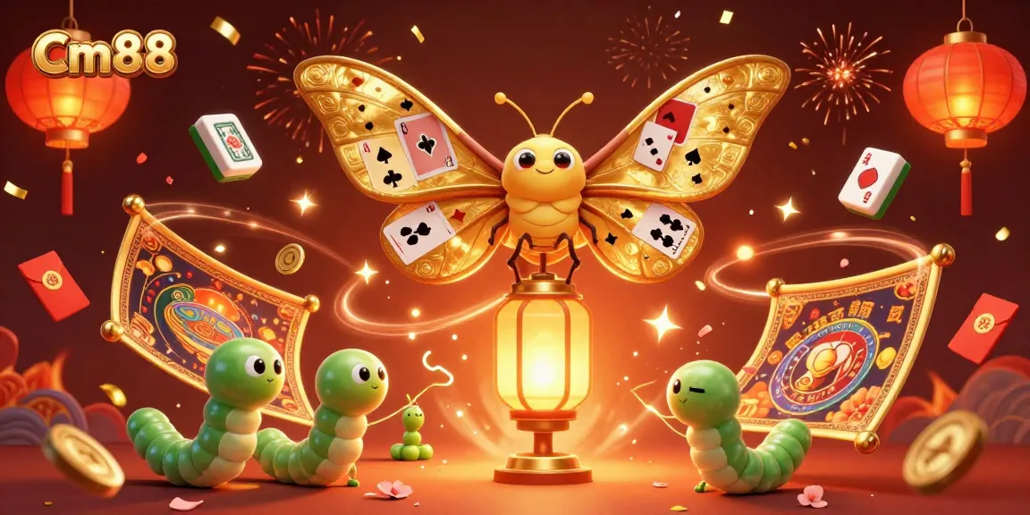 Experience thrilling betting at Cm88 with vibrant casino scenes, golden elements, and a festive atmosphere.