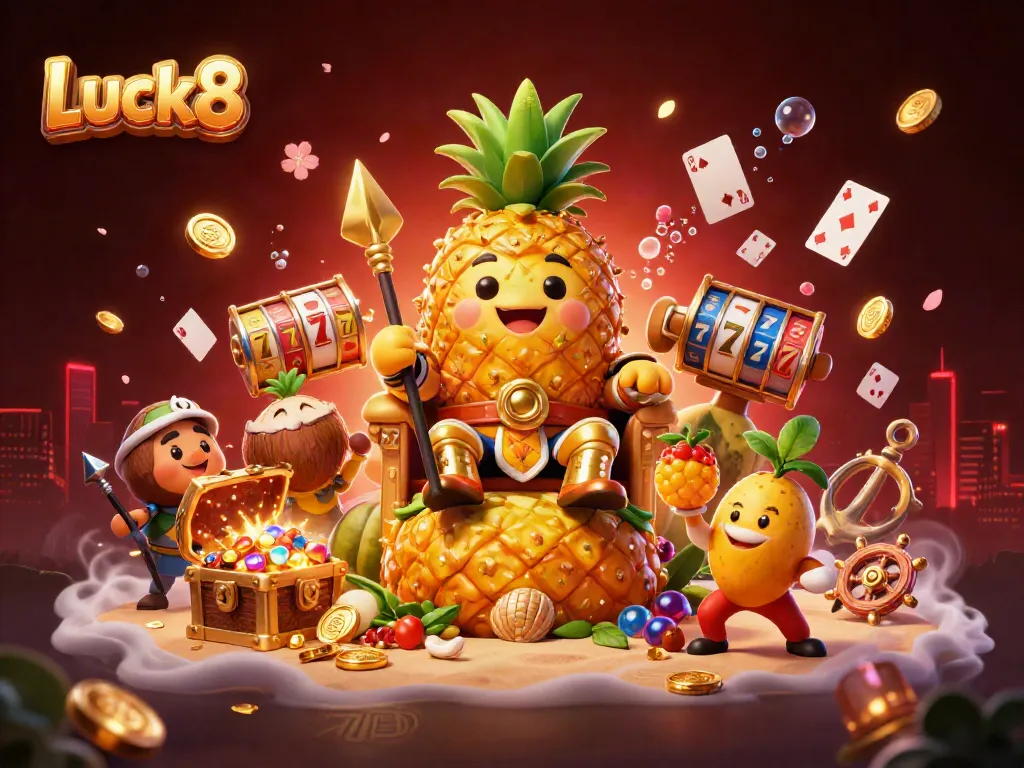 Experience Luck8's vibrant beach casino scene with characters and elements that promise thrilling gameplay.