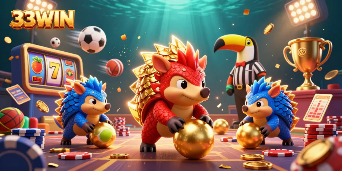 Engage with thrilling casino excitement at 33WIN as pangolins compete in a lively game.