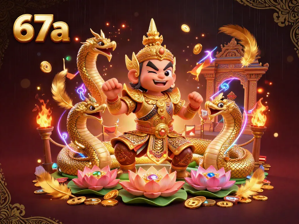 Engage in thrilling gaming at 67a with a dynamic 3D casino scene showcasing a guardian, serpents, and rich betting visuals.