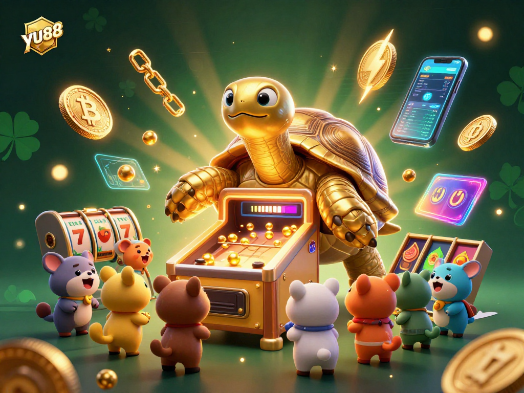 Engage with YU88's thrilling gaming action featuring a colossal pinball tortoise and crypto elements.