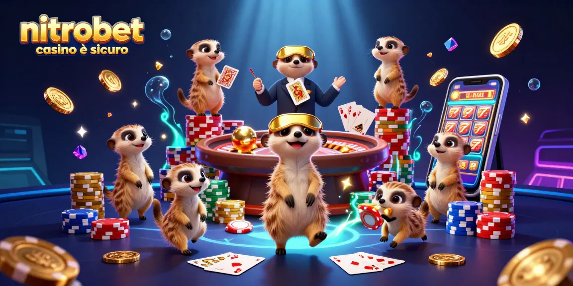 Scopri se nitrobet casino è sicuro con simboli di gioco e divertimento in un ambiente colorato.
