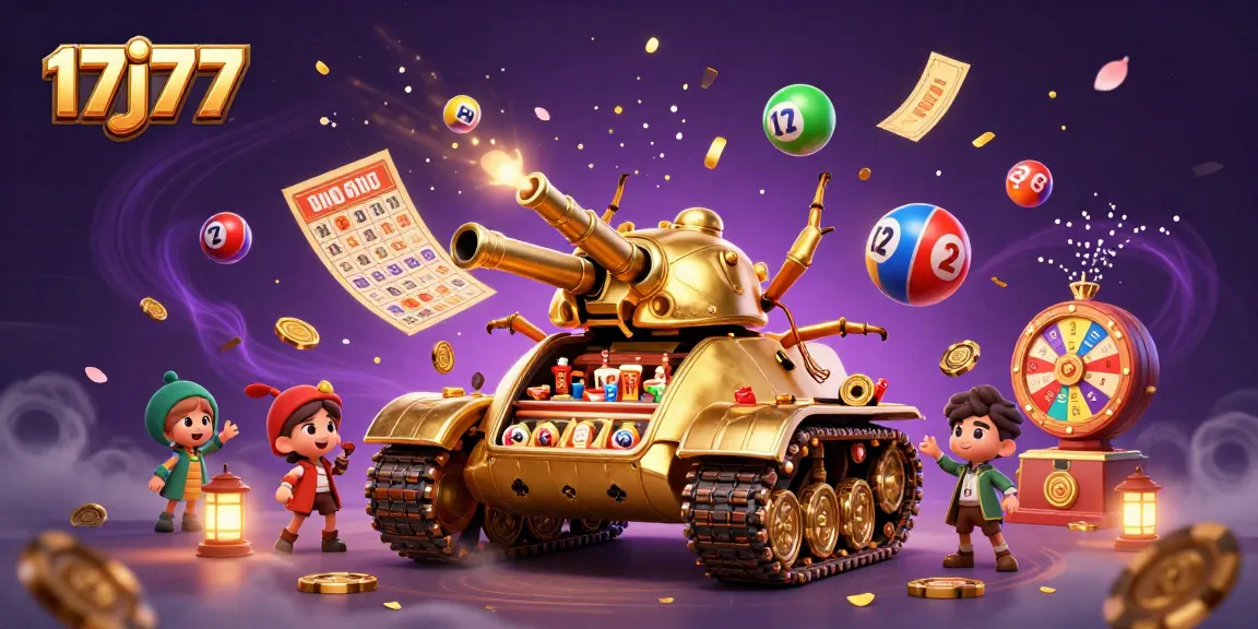 Engage with the thrilling 17j77 casino experience featuring vibrant lottery balls and golden tokens.