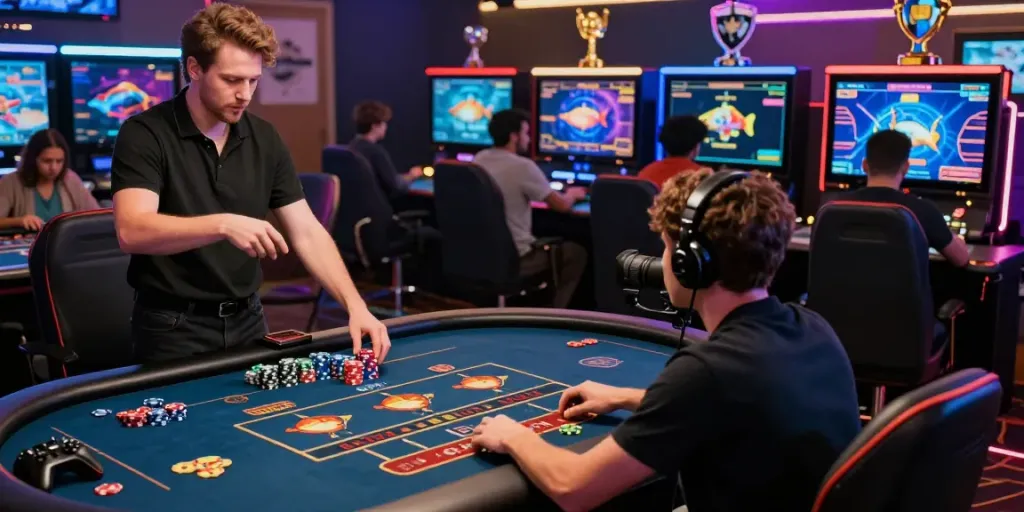 Exciting online gaming scene at EE88, showcasing diverse players engaged in casino games with vibrant graphics.