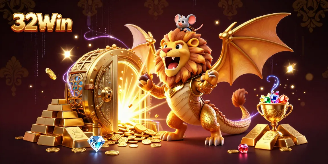 Unleash fortune at 32Win with golden treasures and a triumphal chimera character!