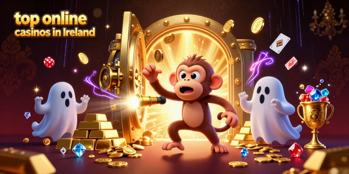 Experience the thrill at top online casinos in Ireland as golden treasures and playful spirits fill the scene.