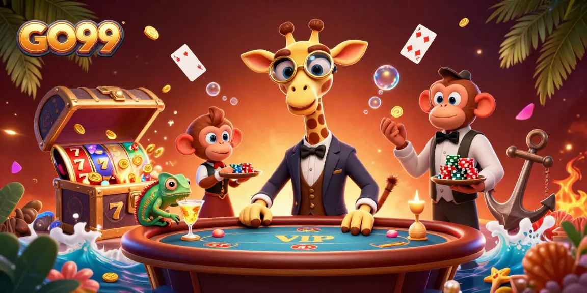 Experience the excitement of GO99 with vibrant casino characters celebrating jackpots and high stakes.