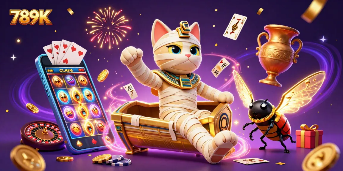 Experience thrilling casino adventures with 789K, featuring a mummy cat in a magical gambling scene.