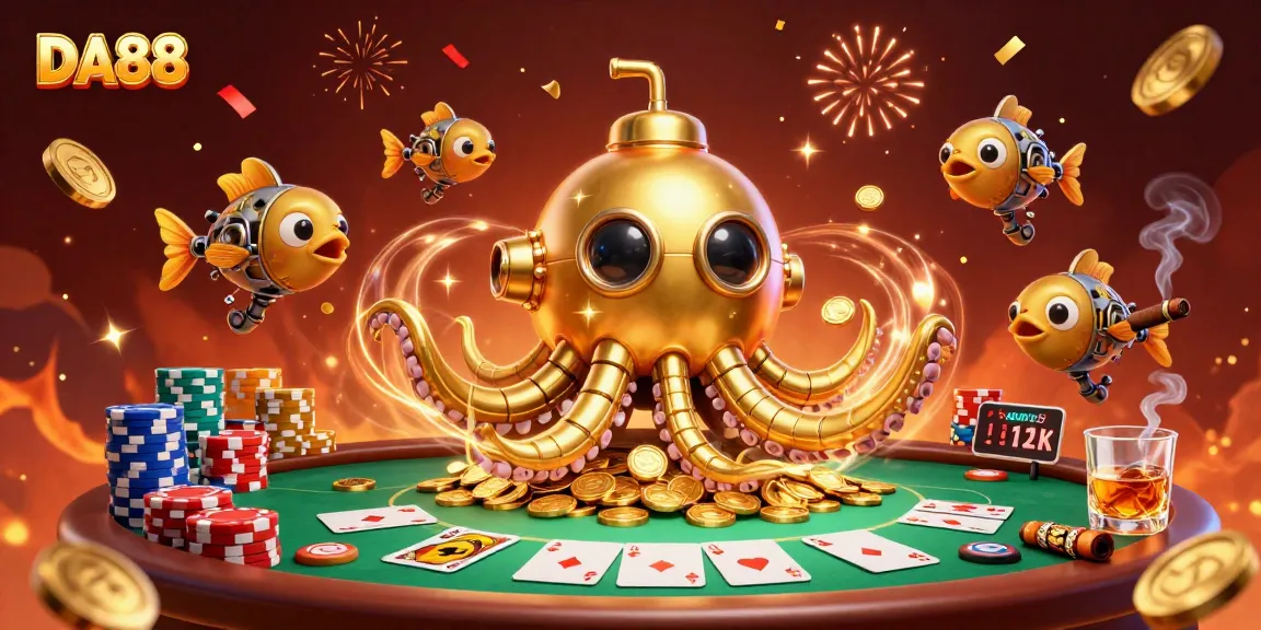 Engage with winning strategies at DA88 with vibrant 3D casino illustration showcasing cards and chips.