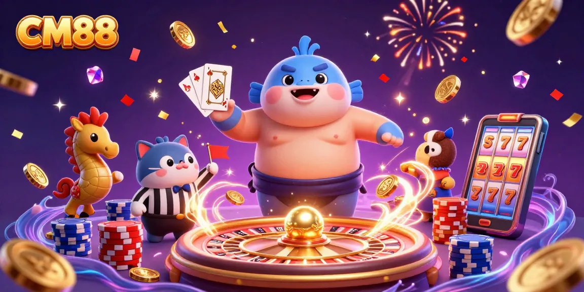CM88 brings excitement to your gaming experience with a vibrant 3D illustration of lively casino elements.