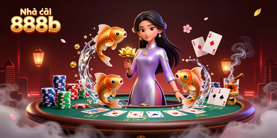 Engaging scene depicting Nhà cái 888b's online casino experience with dynamic characters and gaming elements.