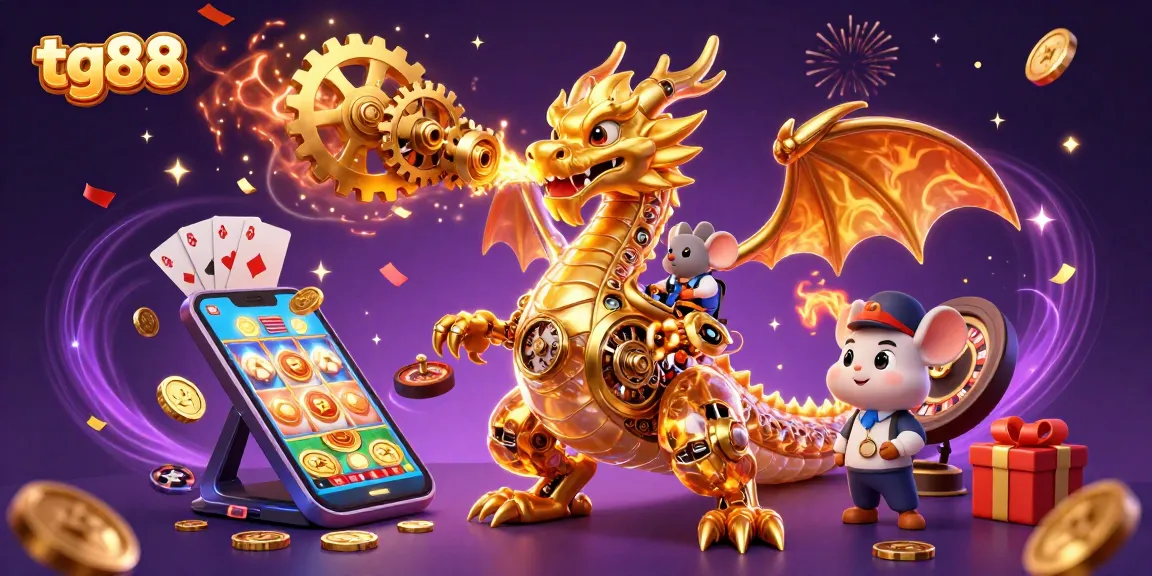 Experience the thrilling features of tg88 casino with a vibrant 3D dragon and dynamic gaming elements.