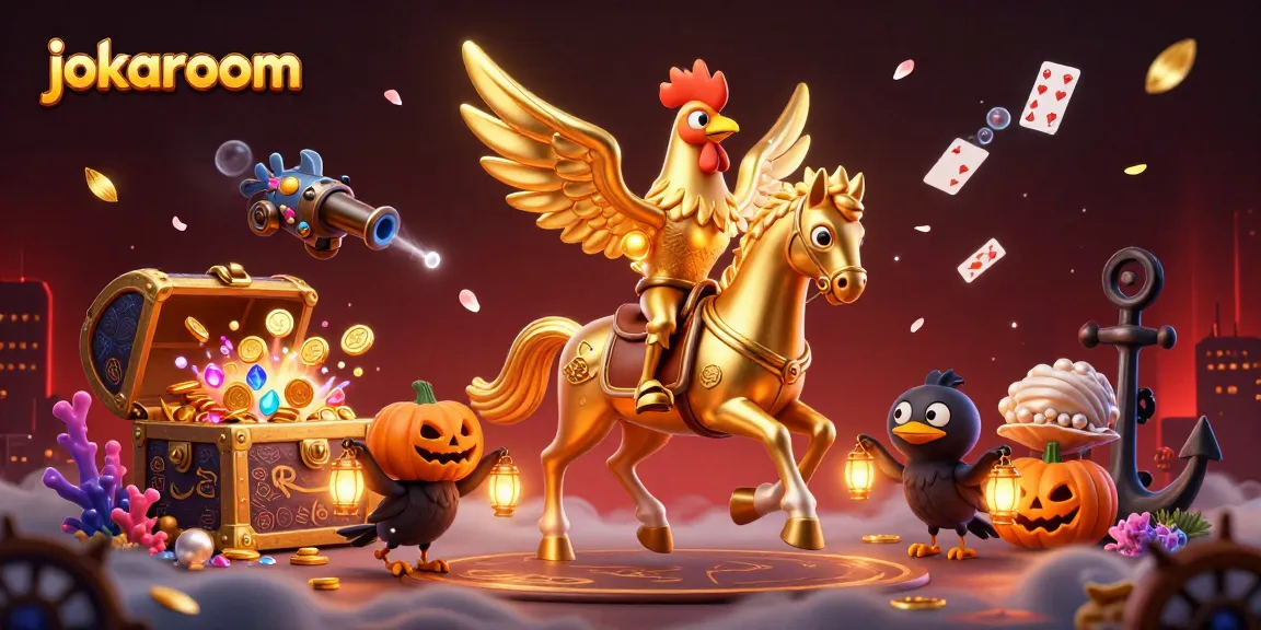 Experience thrilling gameplay at jokaroom with vibrant casino action and a golden rooster mascot.
