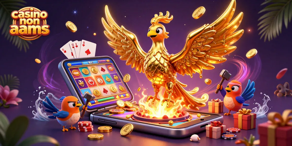 Experience thrilling action with casino non aams as golden coins and gaming elements dynamically erupt in this vibrant illustration.
