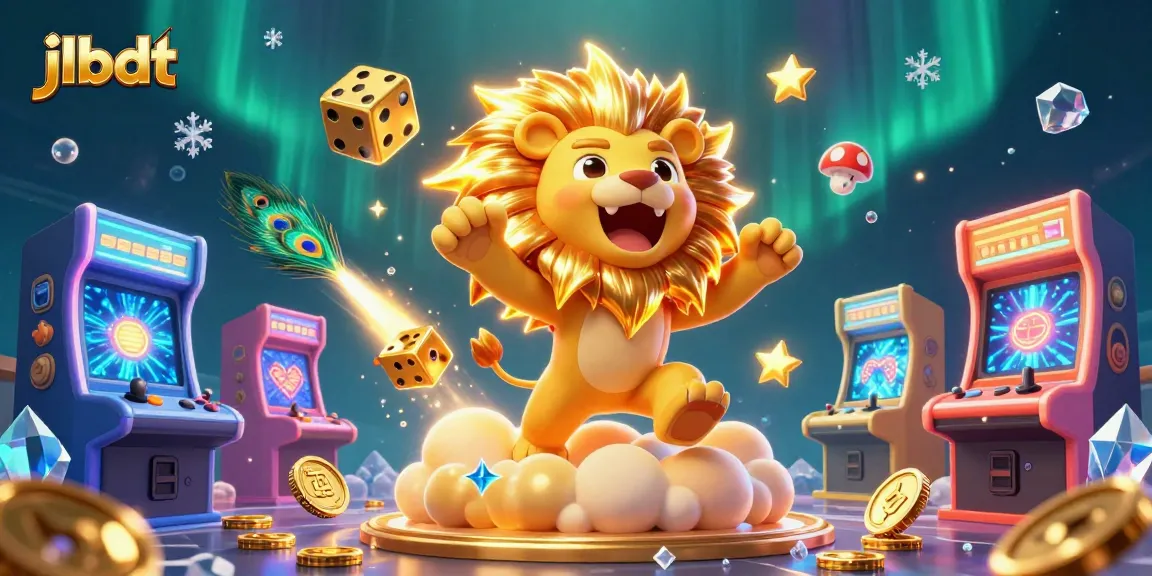 Engage with jlbdt's vibrant 3D casino adventure featuring a roaring lion, golden dice, and arcade action.